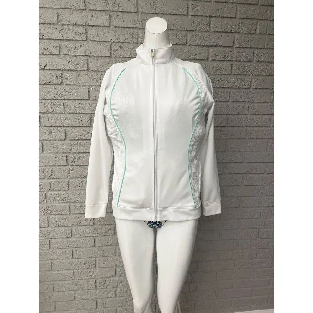 Pebble Beach Full Zip Women White Activewear Jacket Size S